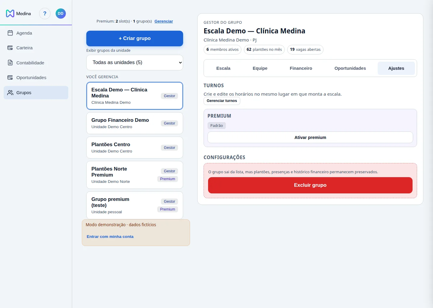 Ajustes do grupo